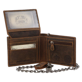 Tri-Fold Wallet Brown / Leather JACK 19 BRN Jack's Inn Spade Mens Leather Tri-Fold Wallet with Detachable Chain in Brown