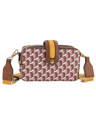 Crossbody bag Brown / Vegan Leather NC 3534 BRN Milleni Ladies Fashion Geometric Crossbody Bag with Webbing Strap in Brown