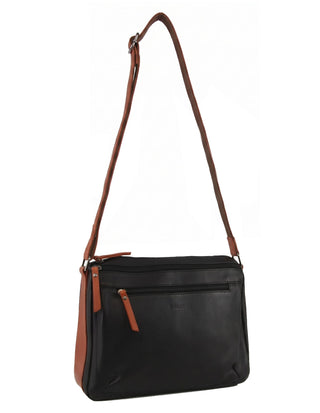 Crossbody Bag Black-Cognac / Leather NL 9426 BLK-COGNAC Milleni Ladies Genuine Leather Cross-Body Bag in Black-Cognac