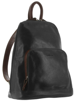 Backpack Black-Chestnut / Leather NL 10767 BLK-COG Milleni Ladies Leather Twin Zip Backpack in Black-Chestnut