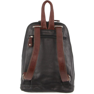 Backpack Black-Chestnut / Leather NL 10767 BLK-COG Milleni Ladies Leather Twin Zip Backpack in Black-Chestnut