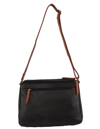 Crossbody Bag Black-Cognac / Leather NL 9426 BLK-COGNAC Milleni Ladies Nappa Leather Cross-Body Bag in Black-Cognac