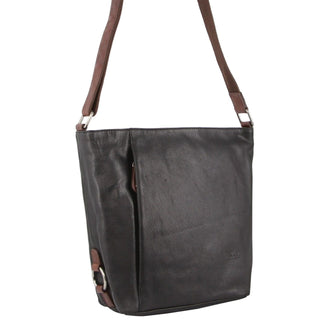 Crossbody Bag Black-Chestnut / Leather NL 9801 BLK-CHEST Milleni Ladies Nappa Leather Crossbody Bag in Black-Chestnut