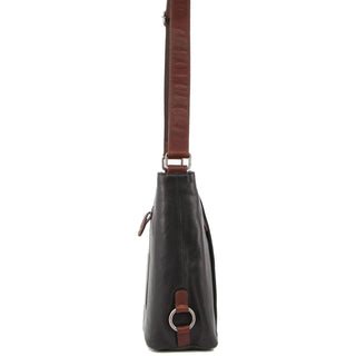 Crossbody Bag Black-Chestnut / Leather NL 9801 BLK-CHEST Milleni Ladies Nappa Leather Crossbody Bag in Black-Chestnut