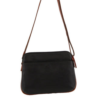 Crossbody Bag Black-Chestnut / Leather NL 10768 BLK-CHEST Milleni Ladies Nappa Leather Crossbody Bag in Black-Cognac