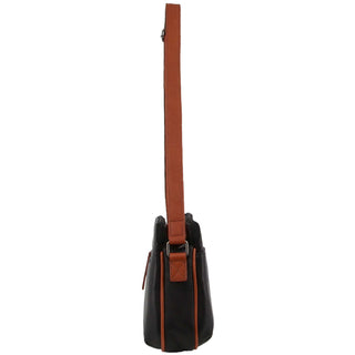 Crossbody Bag Black-Chestnut / Leather NL 10768 BLK-CHEST Milleni Ladies Nappa Leather Crossbody Bag in Black-Cognac