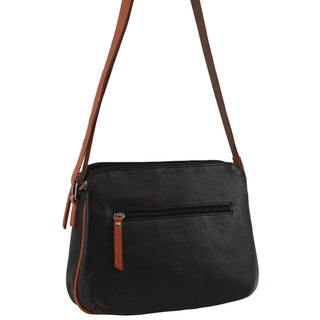 Crossbody Bag Black-Chestnut / Leather NL 10768 BLK-CHEST Milleni Ladies Nappa Leather Crossbody Bag in Black-Cognac