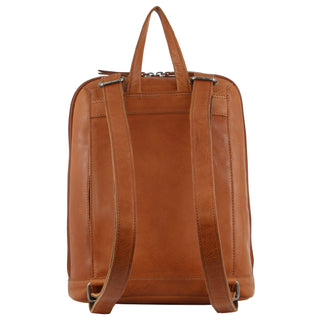 Backpack Cognac / Leather NL 3546 COGNAC Milleni Ladies Nappa Leather Twin Zip Backpack in Cognac