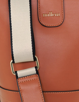 Bucket Bag Tan / Vegan Leather PV 4033 TAN Milleni Ladies Vegan Leather Bucket Crossbody Bag in Tan