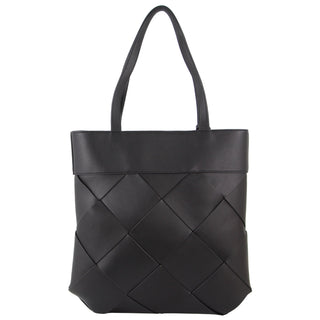 Handbag/Tote Bag Black / Vegan Leather PV 3536 BLK Milleni Ladies Woven Fashion Tote Handbag in Black