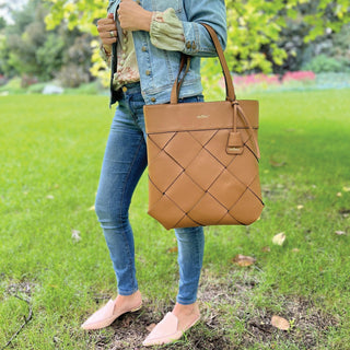 Handbag/Tote Bag Tan / Vegan Leather PV 3536 TAN Milleni Ladies Woven Fashion Tote Handbag in Tan