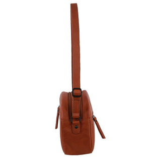 Crossbody bag Cognac / Leather NL 3869 COGN Milleni Leather Ladies Multi-Zip Crossbody Bag in Cognac