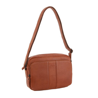 Crossbody bag Cognac / Leather NL 3871 COGN Milleni Leather Ladies Multi-Zip Crossbody Bag in Cognac