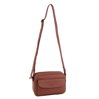 Crossbody bag Rose / Leather NL 3870 ROSE Milleni Leather Ladies Multi-Zip Crossbody Bag in Rose