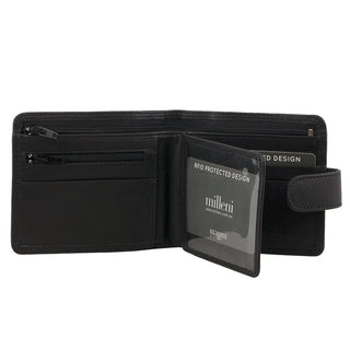 Leather Wallet Black / Leather LW C529 BLK Milleni Leather Men's Tab Wallet in Black