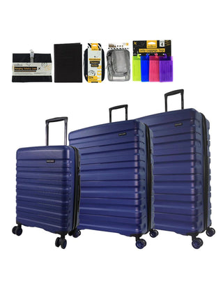 Hard Shell Luggage PC3941 DELUXE BLUE Pierre Cardin 3-piece set of Hard Case Luggage in Blue with Travel Essentials kit