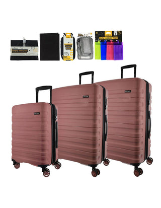 Hard Shell Luggage PC3941 DELUXE ROSE Pierre Cardin 3-piece set of Hard Case Luggage in Rose with Travel Essentials kit