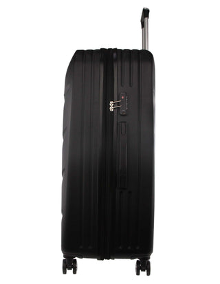Hard Shell Luggage PC 3249LC BLACK+PC3761 Pierre Cardin Black Hard Shell LARGE and CABIN Bundle 2-Piece Set + Assorted Luggage Tag