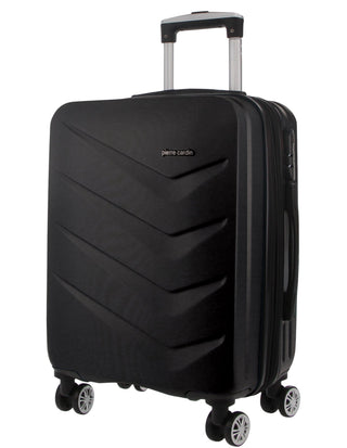 Hard Shell Luggage PC 3249LC BLACK+PC3761 Pierre Cardin Black Hard Shell LARGE and CABIN Bundle 2-Piece Set + Assorted Luggage Tag