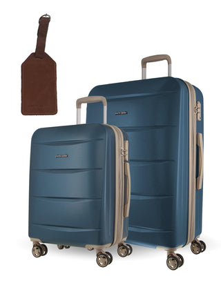 Hard Shell Luggage PC 3551MC BLUE+PC3761 Pierre Cardin Blue Hard MEDIUM and CABIN Bundle 2-Piece Set + Assorted Luggage Tag