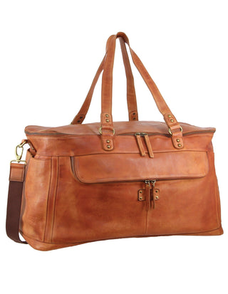 Overnight Bag Cognac / Leather PC 3342 COGN Pierre Cardin Burnished Leather Multi-Compartment Overnight Bag in Cognac