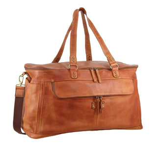 Overnight Bag Cognac / Leather PC 3342 COGN Pierre Cardin Burnished Leather Multi-Compartment Overnight Bag in Cognac