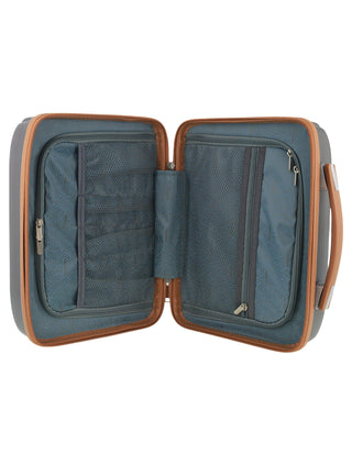 Hard Shell Luggage PC 3937CB CHRC+PC3761 Pierre Cardin CABIN Charcoal Hard Shell with Mini Beauty Case Set + Assorted Leather Tag