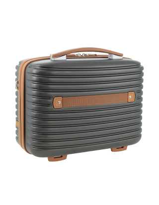Hard Shell Luggage PC 3937CB CHRC+PC3761 Pierre Cardin CABIN Charcoal Hard Shell with Mini Beauty Case Set + Assorted Leather Tag