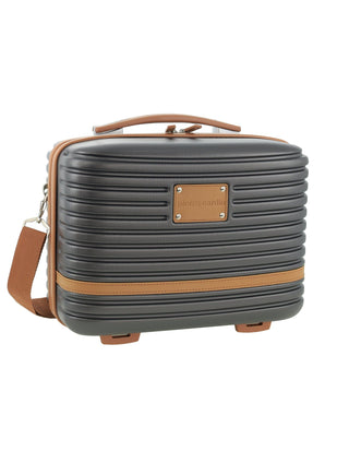 Hard Shell Luggage PC 3937CB CHRC+PC3761 Pierre Cardin CABIN Charcoal Hard Shell with Mini Beauty Case Set + Assorted Leather Tag