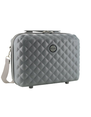 Hard Shell Luggage PC 3938CB GREY+PC3761 Pierre Cardin CABIN Grey Hard Shell Luggage with Mini Beauty Case Set + Assorted Leather Tag