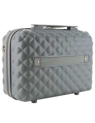 Hard Shell Luggage PC 3938CB GREY+PC3761 Pierre Cardin CABIN Grey Hard Shell Luggage with Mini Beauty Case Set + Assorted Leather Tag