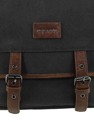 Crossbody Bag Black / Canvas/Vegan Leather PC 4099 BLACK Pierre Cardin Canvas Buckle Satchel in Black