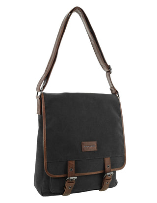 Crossbody Bag Black / Canvas/Vegan Leather PC 4099 BLACK Pierre Cardin Canvas Buckle Satchel in Black