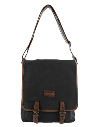 Crossbody Bag Black / Canvas/Vegan Leather PC 4099 BLACK Pierre Cardin Canvas Buckle Satchel in Black