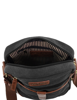 Crossbody Bag Black / Canvas/Vegan Leather PC 4134 BLACK Pierre Cardin Canvas Crossbody Bag in Black