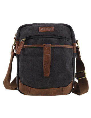 Crossbody Bag Black / Canvas/Vegan Leather PC 4134 BLACK Pierre Cardin Canvas Crossbody Bag in Black