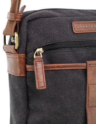 Crossbody Bag Black / Canvas/Vegan Leather PC 4134 BLACK Pierre Cardin Canvas Crossbody Bag in Black