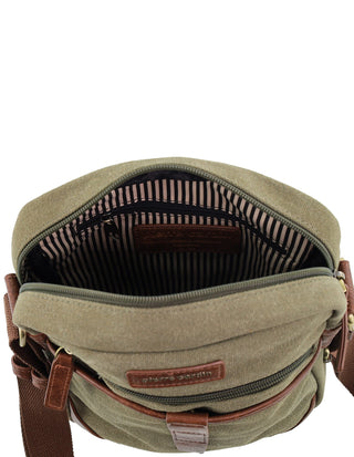 Crossbody Bag Brown / Canvas/Vegan Leather PC 4134 BROWN Pierre Cardin Canvas Crossbody Bag in Brown
