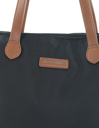Tote Bag Black / Nylon/Vegan Leather PC 4109 BLK Pierre Cardin Euro Tote in Black