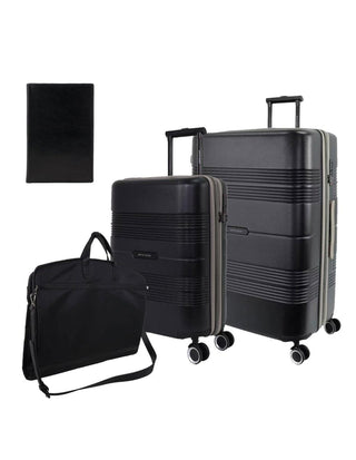 Luggage Travel Set Black PC4031 EXECUTIVE Pierre Cardin Executive Travel Pack including Large & Cabin Hard Suitcases, Suit Bag and Leather Passport Wallet in Black