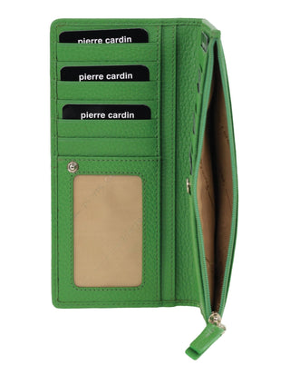 Bi-Fold Wallet Green / Leather PC 9130 GRN Pierre Cardin Genuine Ladies Leather Bi-Fold Wallet in Green