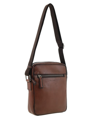 Crossbody Bag Brandy / Leather PC 4139 BRANDY Pierre Cardin Genuine Leather Shoulder Cross-body Bag with Front Zip Pocket in Brandy