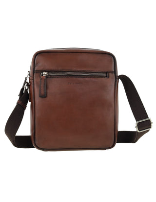 Crossbody Bag Brandy / Leather PC 4139 BRANDY Pierre Cardin Genuine Leather Shoulder Cross-body Bag with Front Zip Pocket in Brandy