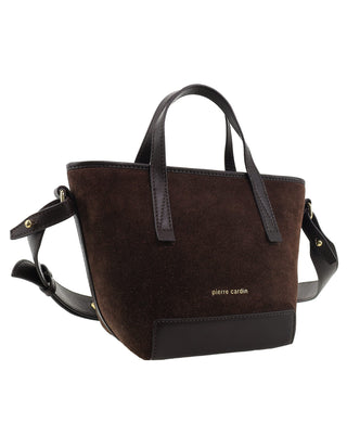 Shoulder/Tote Bag Chocolate / Suede Leather Finish PC 4135 CHOCO Pierre Cardin Genuine Suede Leather Bag in Chocolate