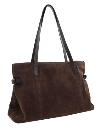 Shoulder/Tote Bag Chocolate / Suede Leather Finish PC 4136 CHOCO Pierre Cardin Genuine Suede Leather Shoulder Bag in Chocolate