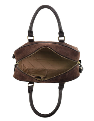 Mini Tote/Crossbody Bag Chocolate / Suede Leather Finish PC 4147 CHOCO Pierre Cardin Genuine Suede Leather Tote Crossbody Bag in Chocolate
