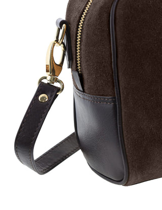 Mini Tote/Crossbody Bag Chocolate / Suede Leather Finish PC 4147 CHOCO Pierre Cardin Genuine Suede Leather Tote Crossbody Bag in Chocolate