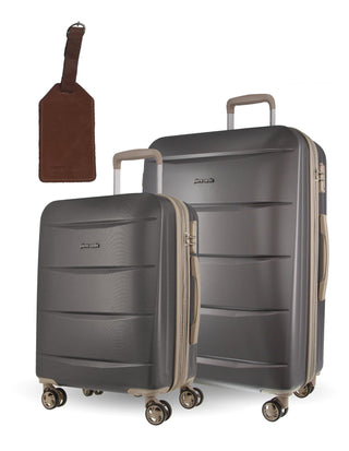 Hard Shell Luggage PC 3551MC GRAPH+PC3761 Pierre Cardin Graphite Hard MEDIUM and CABIN Bundle 2-Piece Set + Assorted Luggage Tag