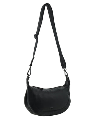 Crossbody Bag Black / Leather PC 3998 BLK Pierre Cardin Italian Leather Crescent Crossbody Ladies Bag in Black