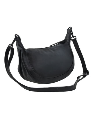 Crossbody Bag Black / Leather PC 3998 BLK Pierre Cardin Italian Leather Crescent Crossbody Ladies Bag in Black